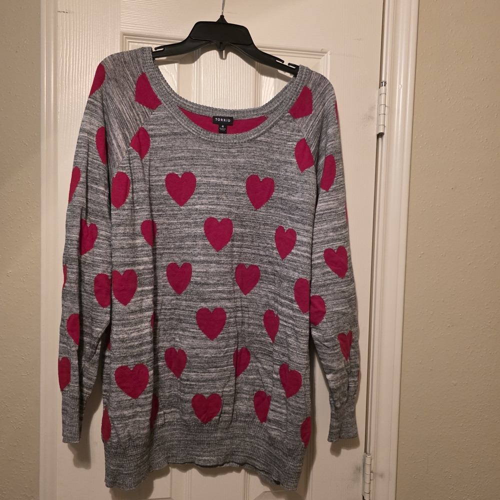 Torrid Gray Red Heart Crew Neck Sweater
